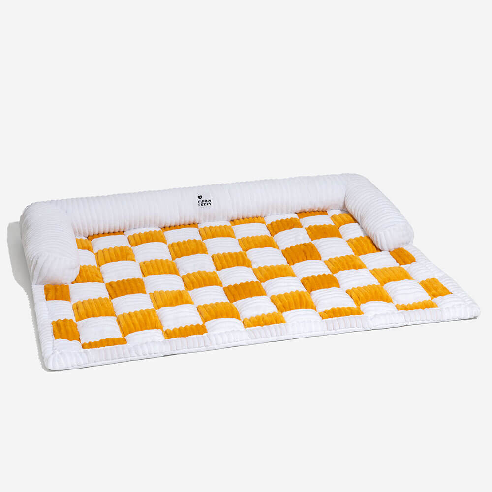 Cream Square Plaid Cozy Dog Mat Furniture Protector Cover