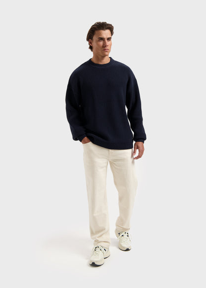 Heavy Waffle Crewneck - Navy