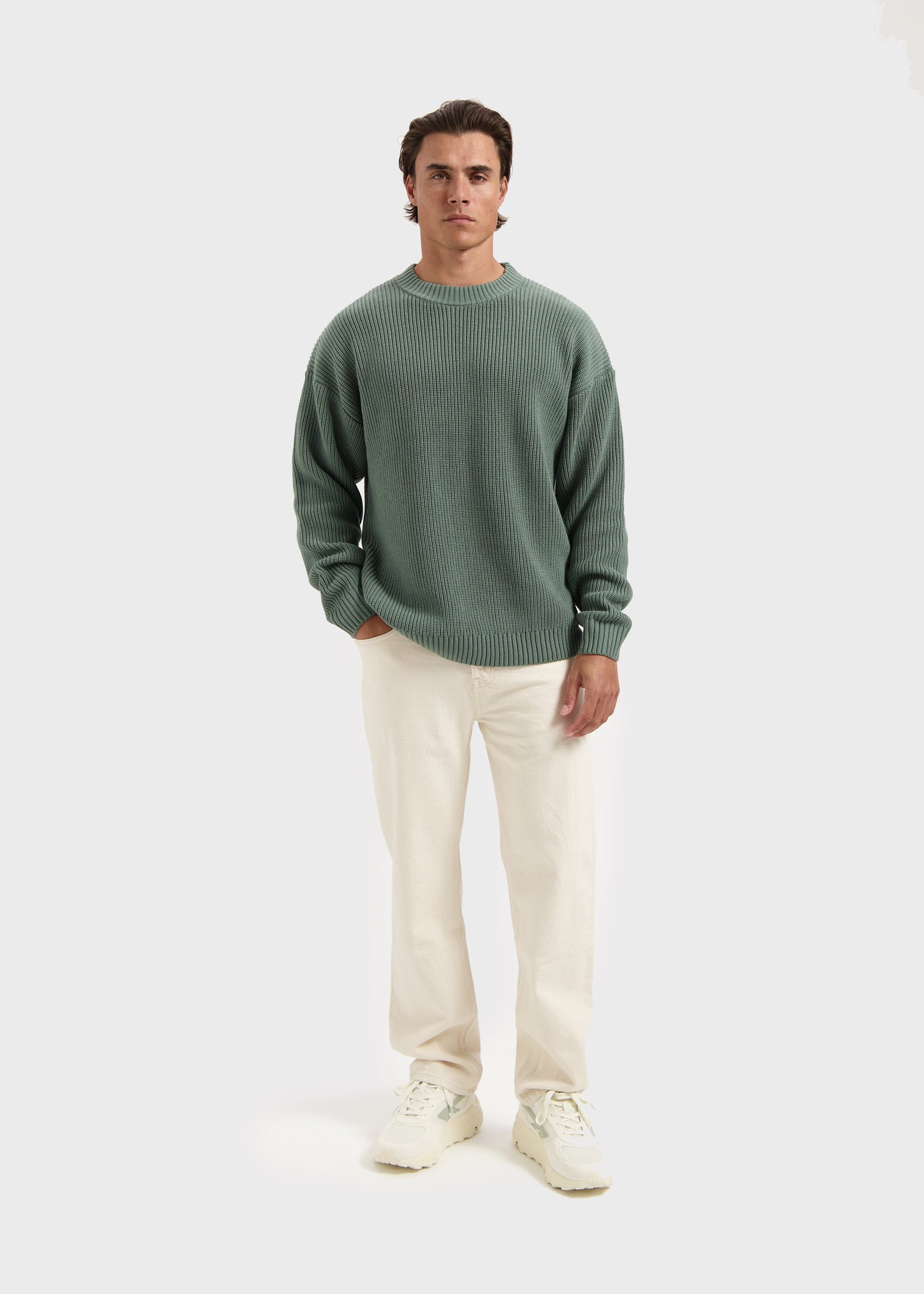 Heavy Waffle Crewneck - Slate Green