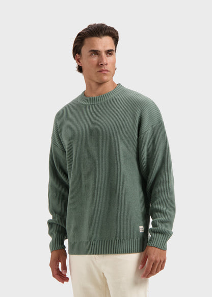 Heavy Waffle Crewneck - Slate Green