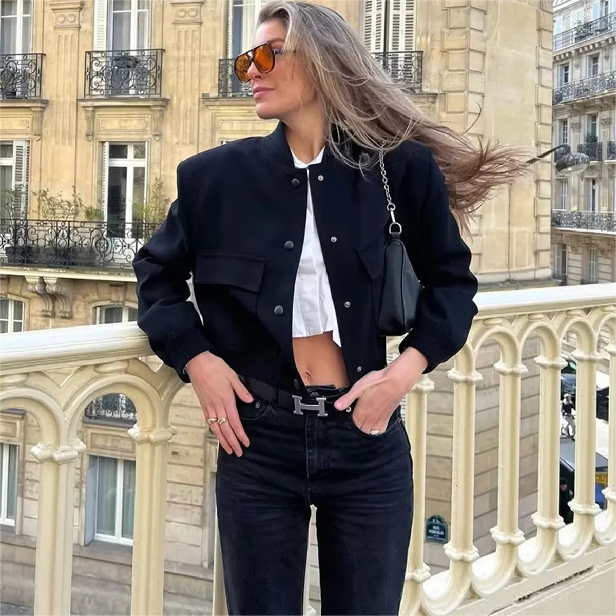 Chic Black & White Bomber Jacket